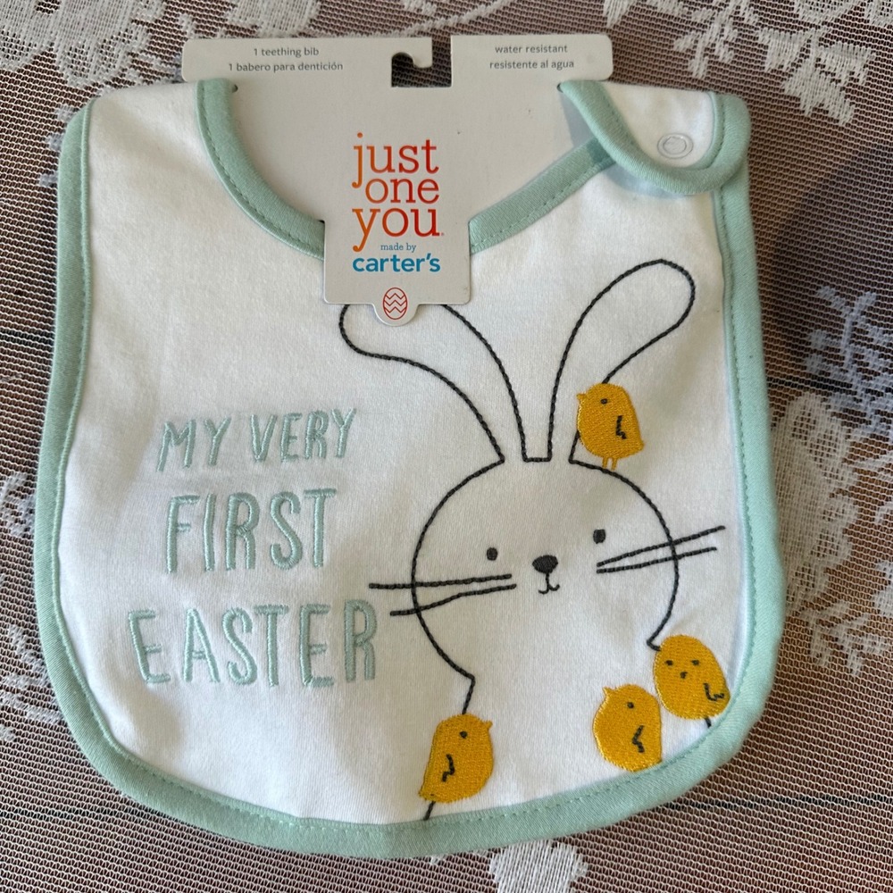 Just One You Carter's Easter Bib Baby OS White New My‎ Very First Easter Bunny
